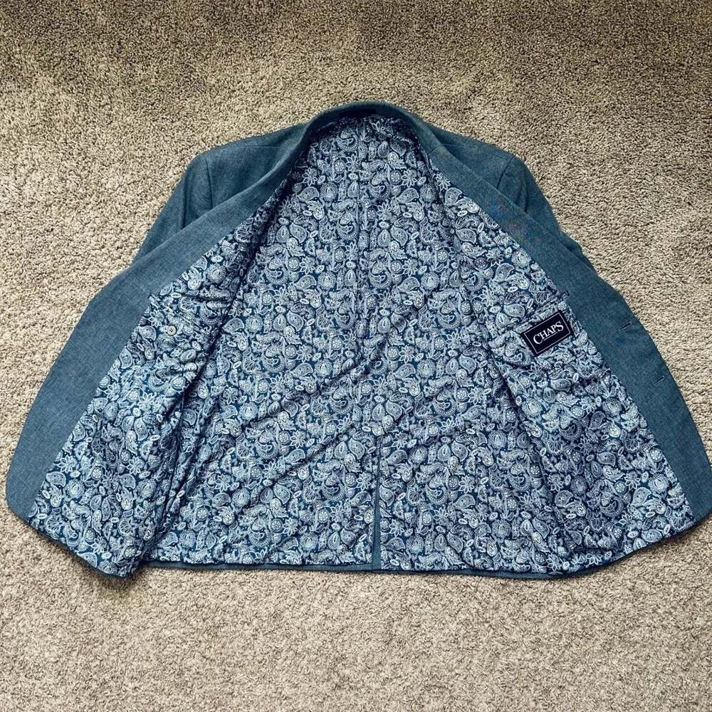 Chaps Mens Blue Textured Blazer Sport Coat‎ Paisley Lined Size 50R